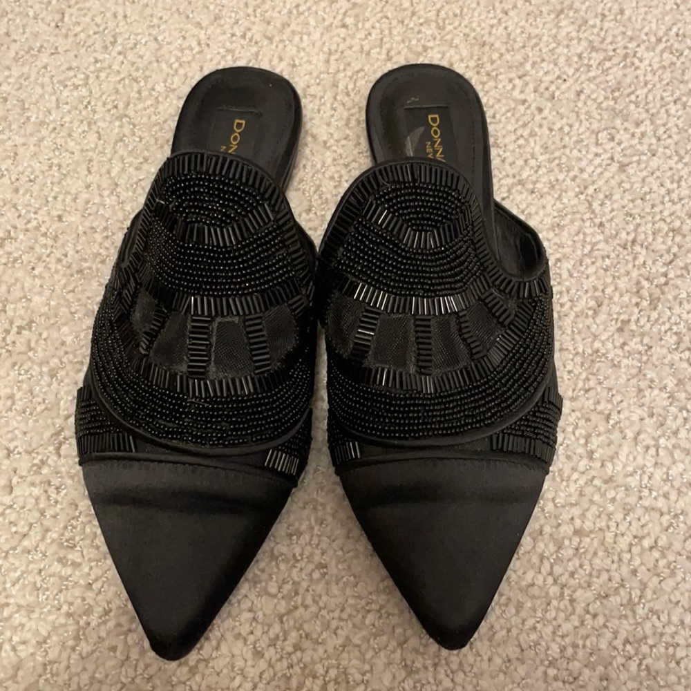 Donna Karan black embellished mules Sz 6.5